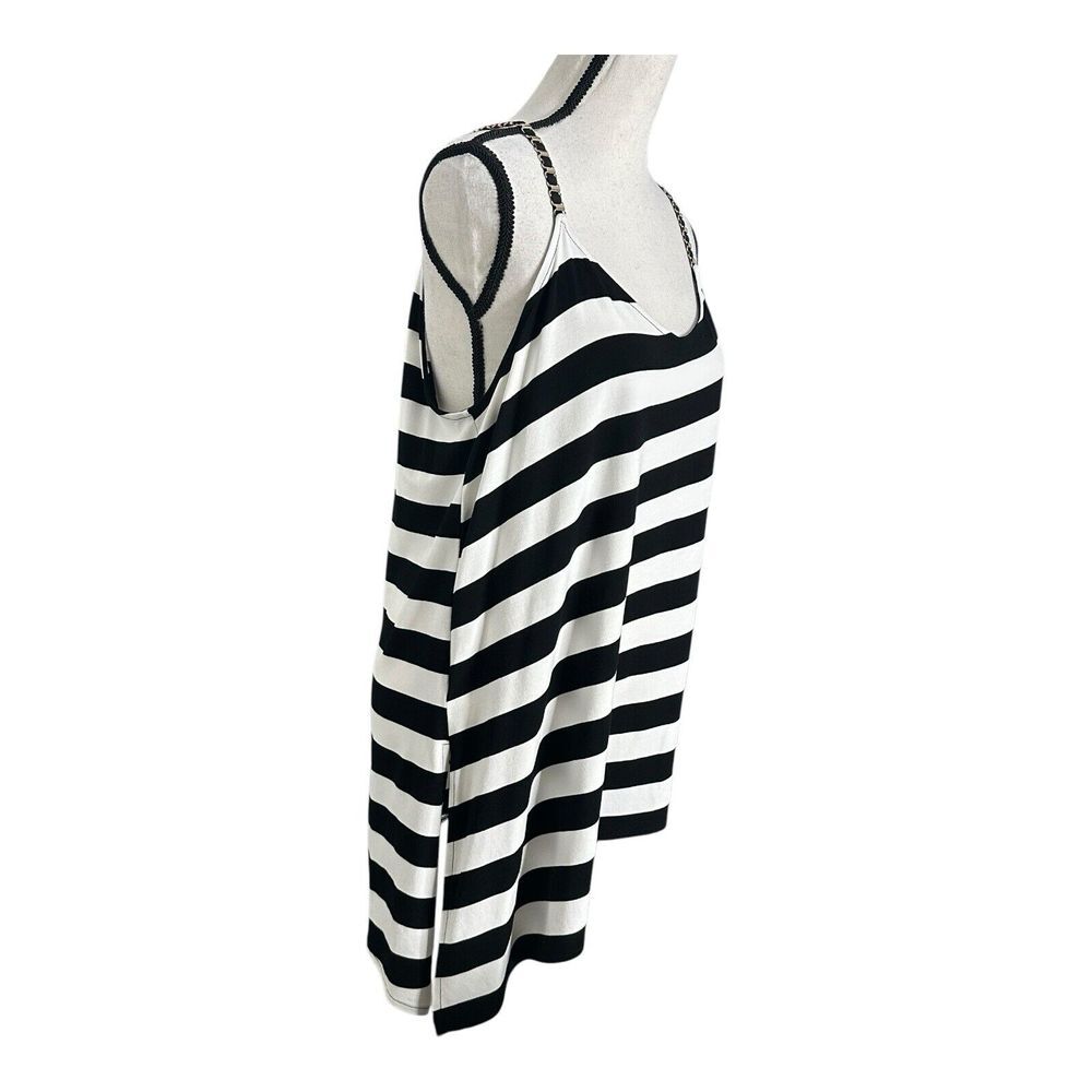 Black and white horizontal striped loose-fitting asymmetrical hem shirt dress XL - Picture 3 of 12